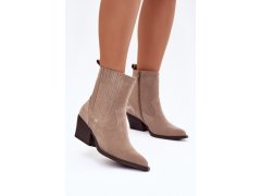 Dámské kotníkové boty na podpatku 6350 béžová - ideal Shoes