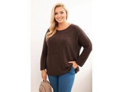 Svetr dámský plus size s lodičkovým výstřihem hnědý