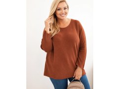 Dámský svetr plus size s lodičkovým výstřihem ruda