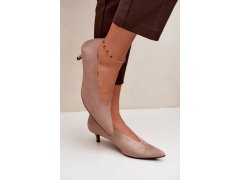 Kožené lodičky s&nbsp;kitten heel béžové Nuretta