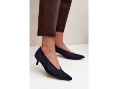 Kožené lodičky s&nbsp;kitten heel v&nbsp;tmavě modré Nuretta