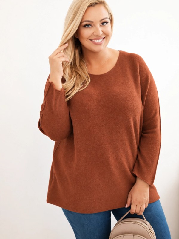 Dámský svetr plus size s&nbsp;lodičkovým výstřihem ruda - Dámské boty lodičky