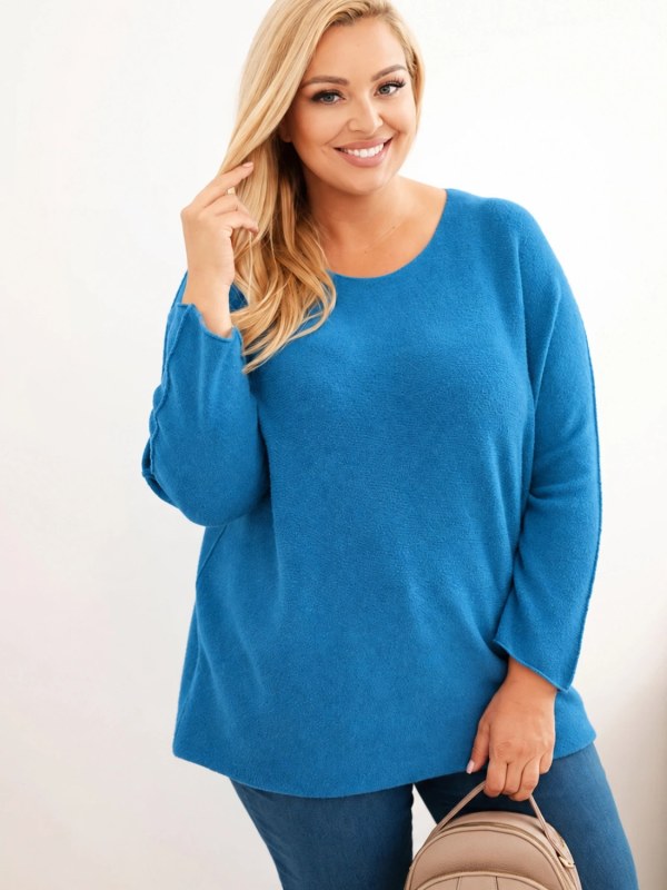 Dámský svetr plus size s&nbsp;lodičkovým výstřihem námořní - Dámské boty lodičky