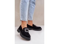 Dámské mokasíny na podpatku jh23-61 černá - step in style