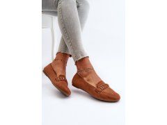Lesklé dámské mokasíny s řetízkem camel Aredilla