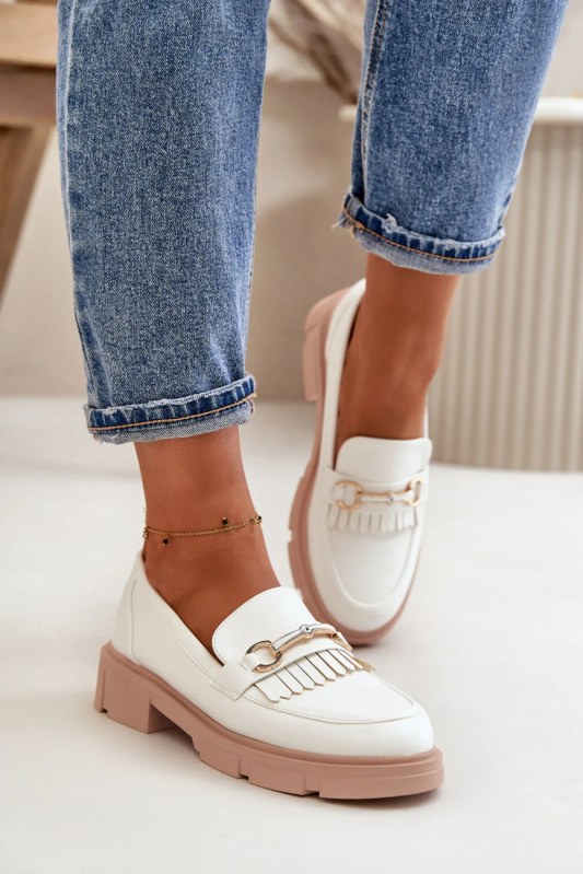 Dámské mokasíny w-16 bílá s béžovou - day-vine Shoes
