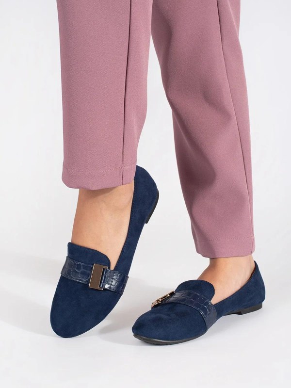 Trendy dámské tmavě modré mokasíny bez podpatku Trendy dámské tmavě modré mokasíny bez podpatku - Dámské boty mokasíny