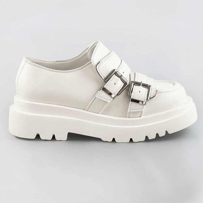 Mokasíny v barvě ecru s vyšší podrážkou (S860) - Dámské boty mokasíny