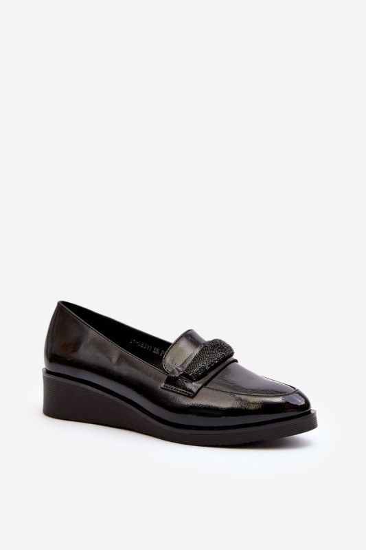 Dámské lakované boty loafers black Polike - Dámské boty mokasíny