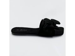 Černé dámské pantofle s mašlí (LS-97)