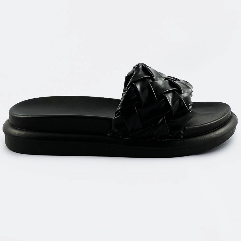 Černé dámské pantofle se zapleteným páskem (XA-137) - Dámské boty nazouváky