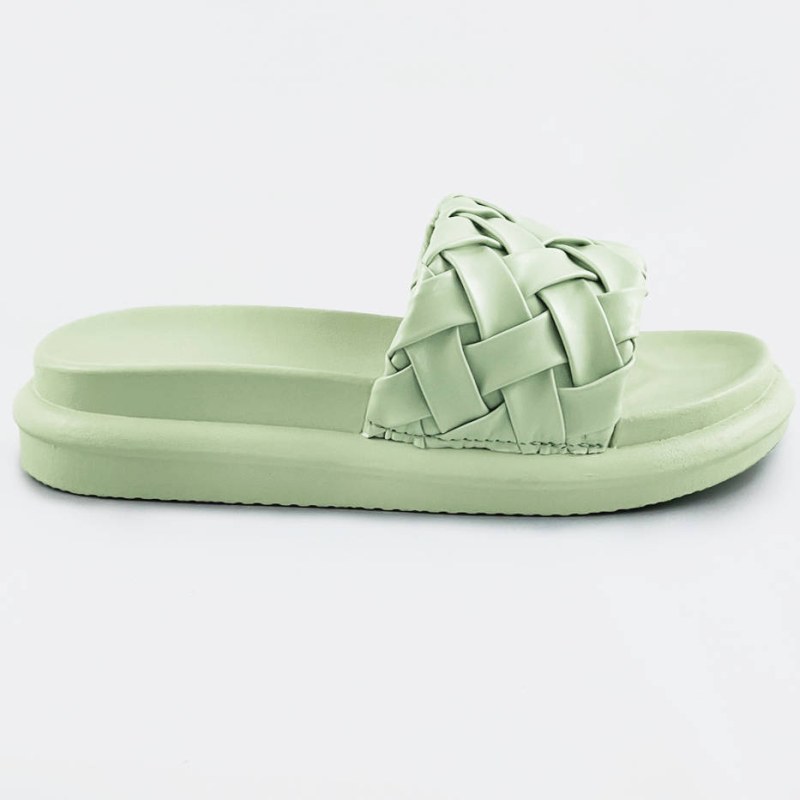 Zelené dámské pantofle se zapleteným páskem (XA-137) - Dámské boty nazouváky