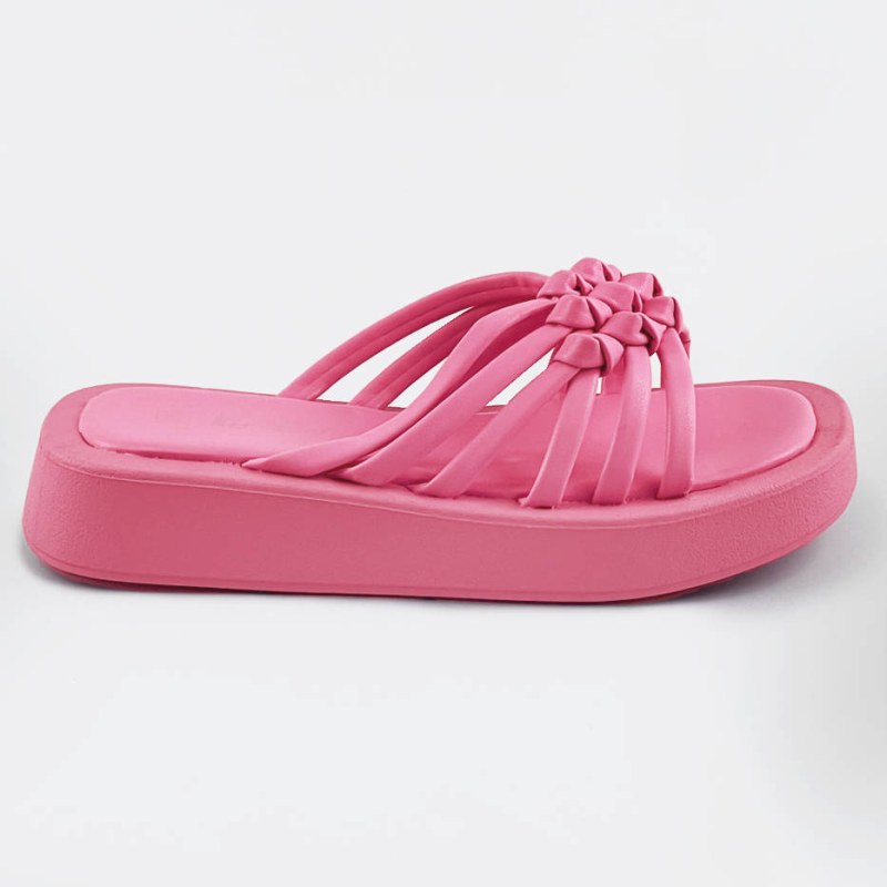 Růžové dámské pantofle s plochou podrážkou (CM-59) - Dámské boty nazouváky