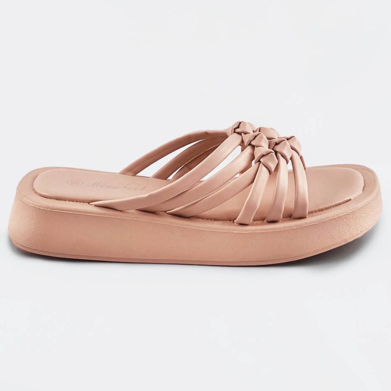 Béžové dámské pantofle s plochou podrážkou (CM-59) - Dámské boty nazouváky