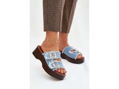 Dámské pantofle na platformě 100-486 jeans modrá s černou - joalice Paris