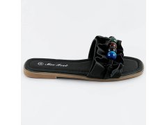 Černé dámské pantofle s plochou podrážkou (WWW-319)
