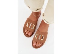 Dámské pantofle s zlatým detailem camel Elmera