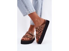 Lakované dámské pantofle na platformě se zlatými klipsy lee cooper lcw-26-35-4459l Černé