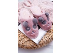 Dámské pantofle s kožešinou panda tmavě růžové Fimeo
