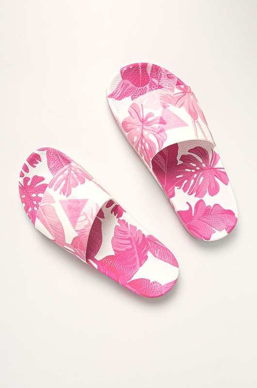 Plážové pantofle e02z12bb00f-pu28 růžovobílá - Guess - Dámské boty pantofle