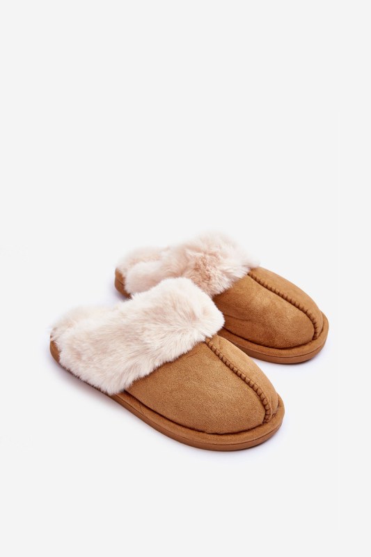 Dámské pantofle s&nbsp;kožešinou camel Pinky - Dámské boty pantofle