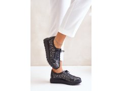 Zazoo 2973 kožené polobotky na platformě s děrováním Černé 7667644