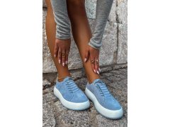 Polobotky sneakersy na platformě z&nbsp;přírodního semiše modré Blushy
