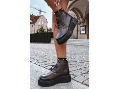 Dámské kožené polobotky na platformě s&nbsp;izolací zazoo 60588 hnědé