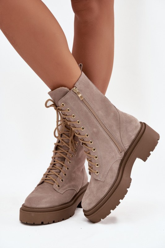 Šněrovací kotníkové boty na zip model 219116 step in style