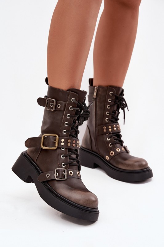 Šněrovací kotníkové boty na zip model 219841 step in style