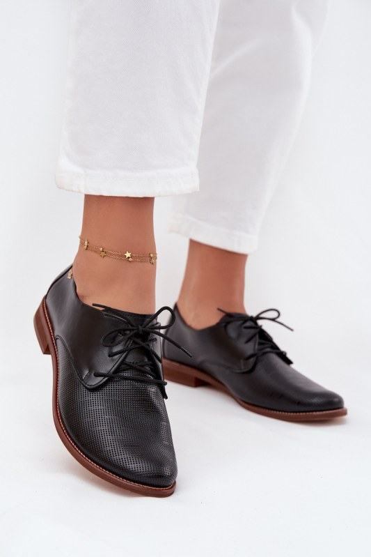 Dámské kožené elegantní šněrovací polobotky zazoo 4238 Černé - Dámské boty polobotky