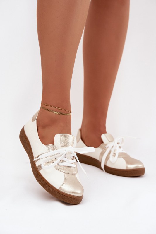 Kožené dámské polobotky typu barefoot zazoo n1341 bílozlaté - Dámské boty polobotky