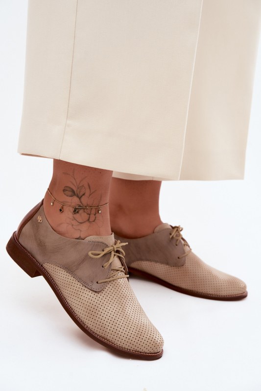 Kožené dámské elegantní šněrovací polobotky zazoo 4238 Béžovo-hnědé