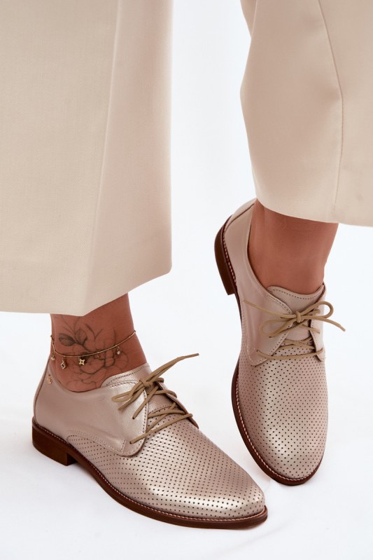 Kožené dámské elegantní šněrovací polobotky zazoo 4238 Zlaté