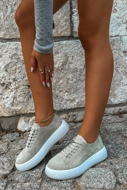 Polobotky sneakersy na platformě z přírodního semiše béžové Blushy