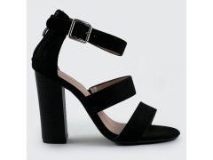 Elegantní černé sandály se širokým podpatkem (9482)