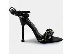 Elegantní černé sandálky s ozdobným řetízkem (K202)