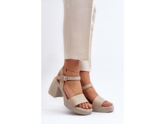Zazoo 40386 dámské kožené sandály na podpatku Beige