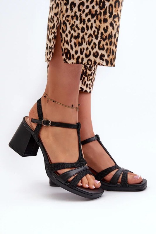 Sandály na podpatku c-146 černé - step in style - Dámské boty sandály