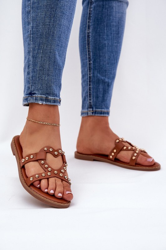 Zdobené ploché sandály dámské camel Adivrae
