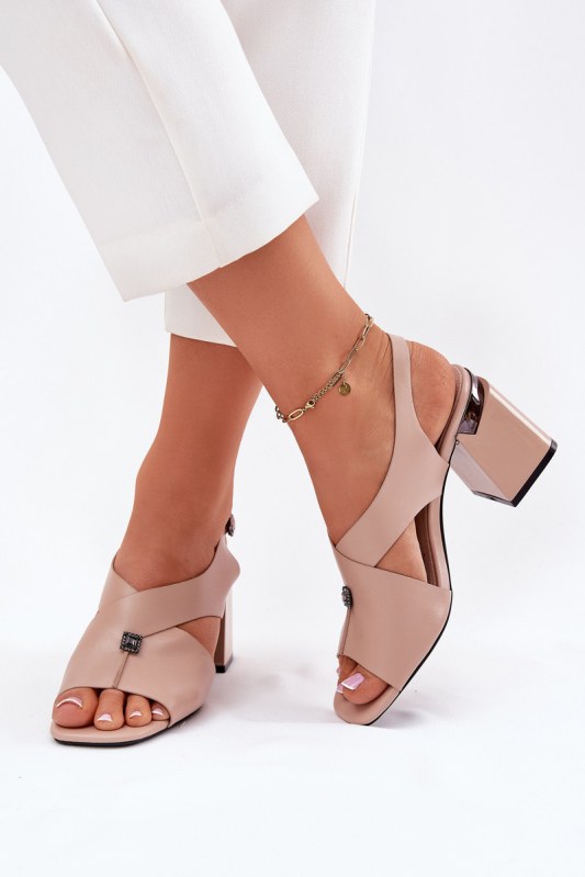 Elegantní dámské sandály na podpatku vinceza 62238 Béžové - Dámské boty sandály