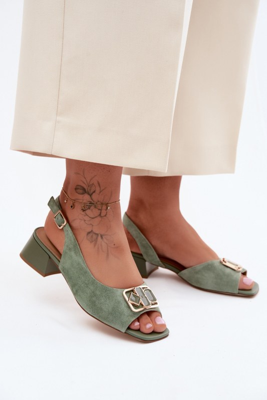 Elegantní sandály z&nbsp;přírodního semiše na podpatku d&a ce61-3127 Zelené - Dámské boty sandály