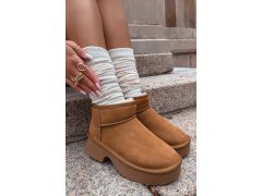Sněhule z přírodního nubuku s teplou podšívkou camel Milora