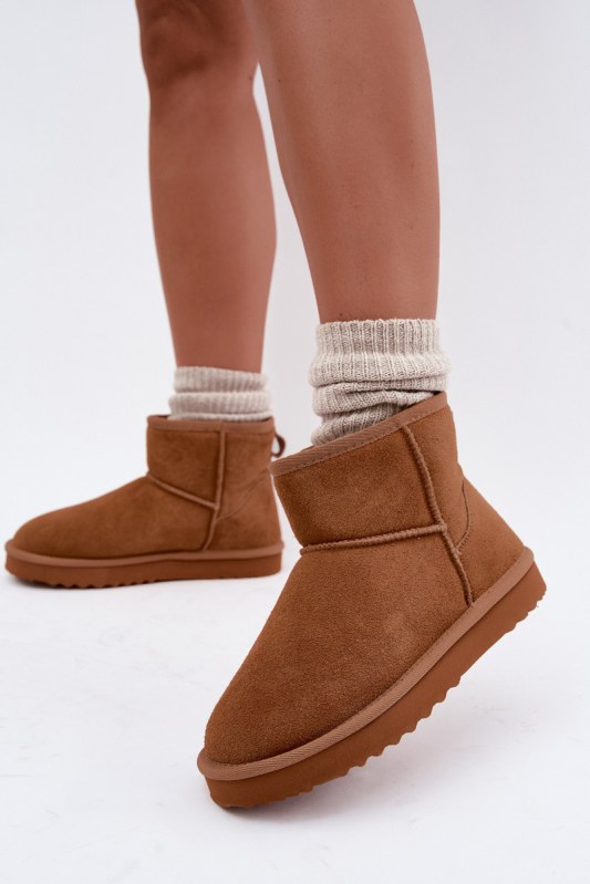 Kožené semišové sněhule s vyhříváním camel Amandine