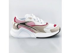 Růžové šněrovací sneakersy s barevnými vsadkami (6346)