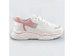 Bílo-růžové dámské sneakersy s brokátovými vsadkami (LU-2)