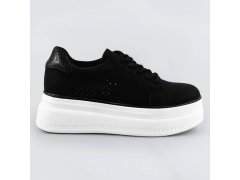 Černé ažurové dámské boty s vysokou podrážkou (DQR2290)