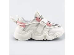 Bílo-růžové šněrovací tenisky sneakers s přezkou (L8085)