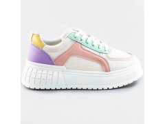 Bílé dámské tenisky sneakers s pastelovými vsadkami a s vysokou podrážkou (AD-570)