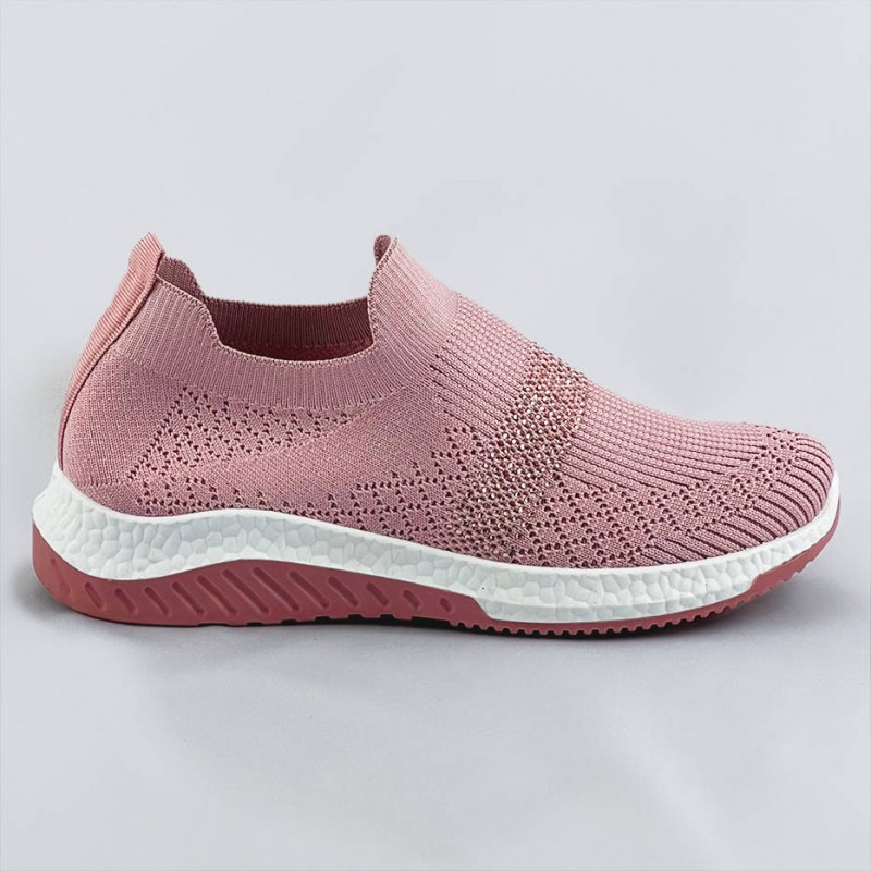 Růžové ažurové dámské boty se zirkony (C1057) - Dámské boty tenisky